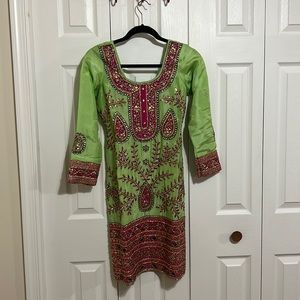 Magenta  and Green Combo Suit with Magenta Salwar and Heavy Dupatta